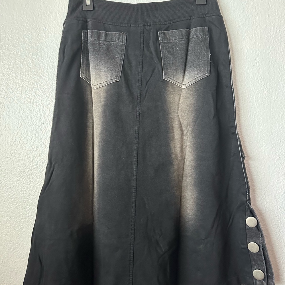 Black Distressed Look Denim Medium Skirt - Picture 2 of 7